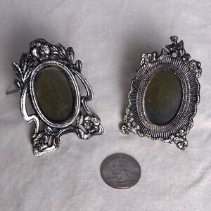 VTG Set of 2 Mini Victorian Style Silver Tone Easel Frames Oval Cherub Floral